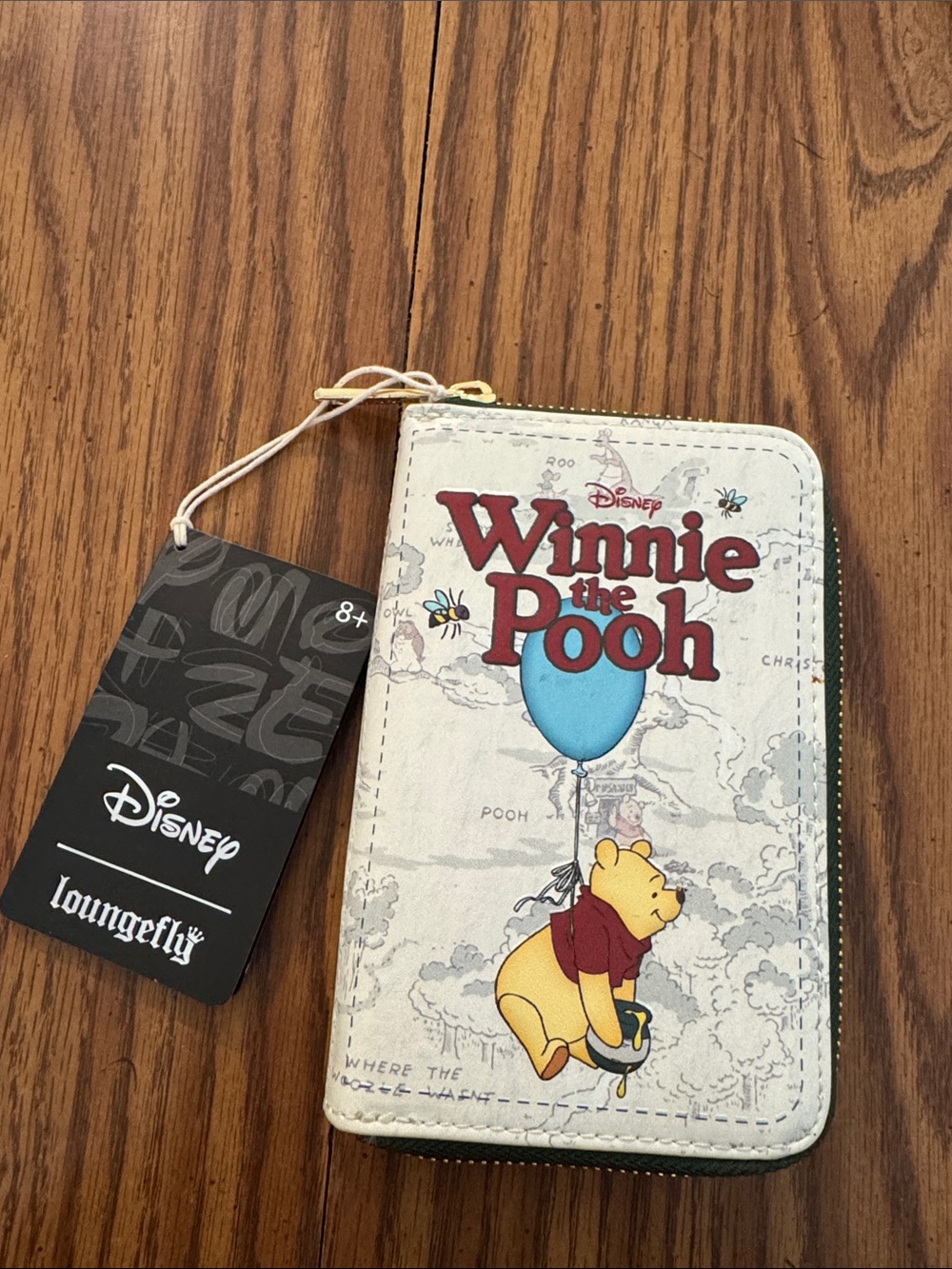 Loungefly Winnie the Pooh Cream Wallet with Blue Balloon and Red Logo